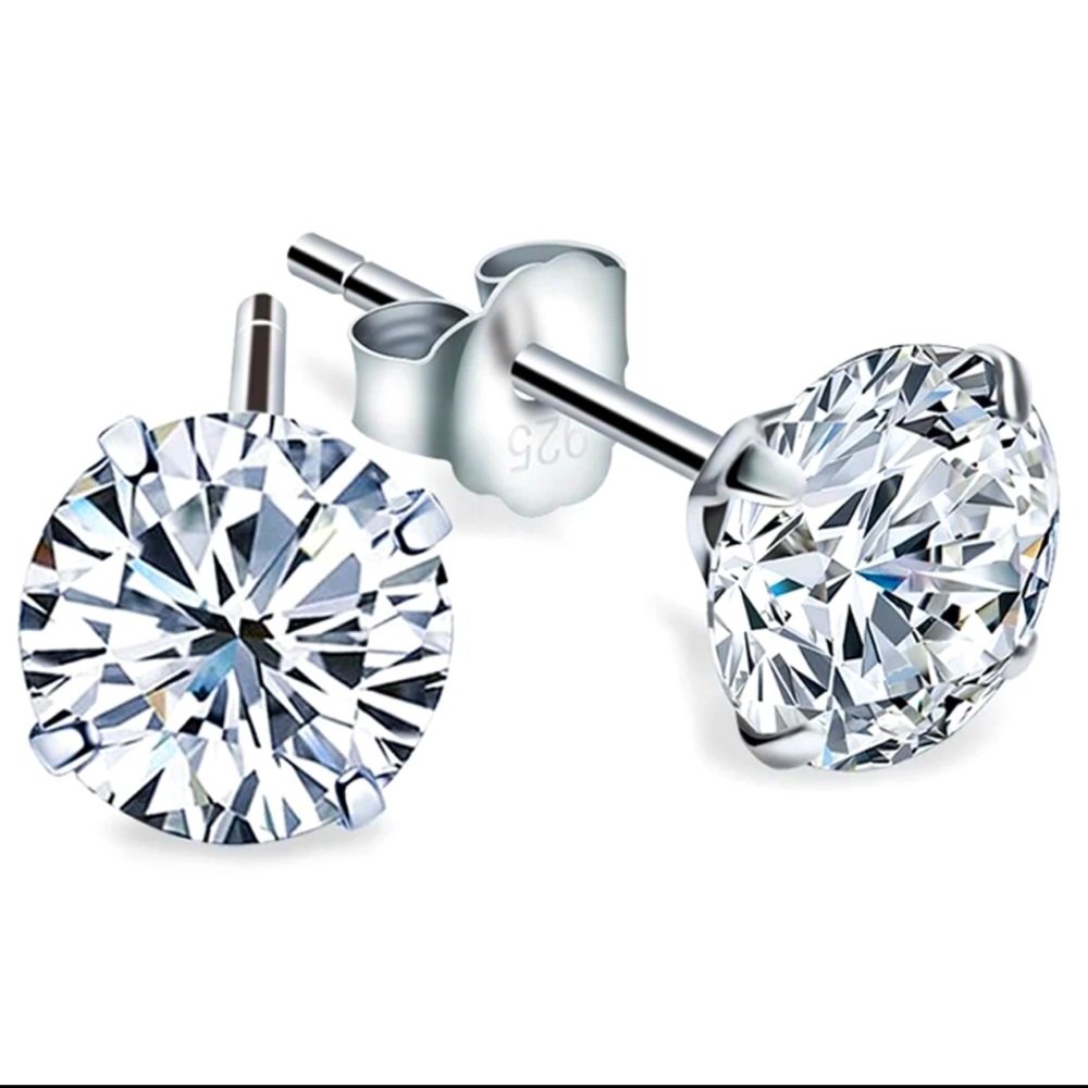 New 925 Sterling Silver Jewelry 
6mm Round CZ Cubic Zircon Classic
Stud Earrings